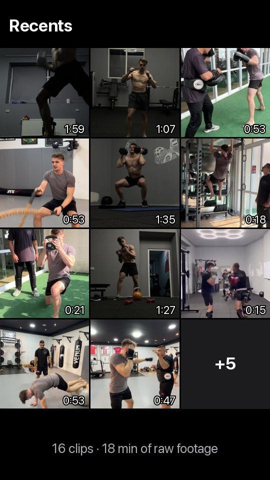 16 training clips in a camera roll